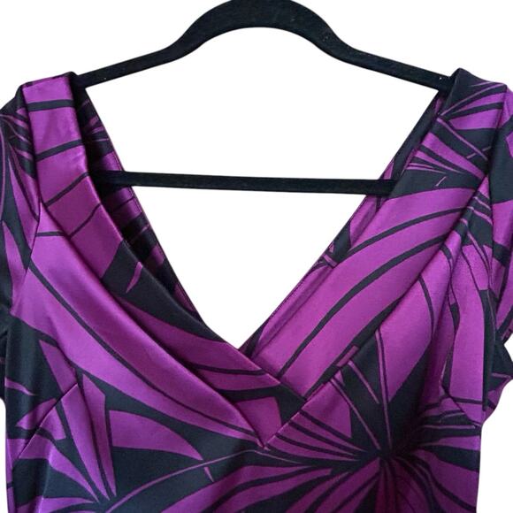MAGGY LONDON Women’s Purple Black Sheath Ruched Midi Cocktail Dress Size 10 - Picture 9 of 15